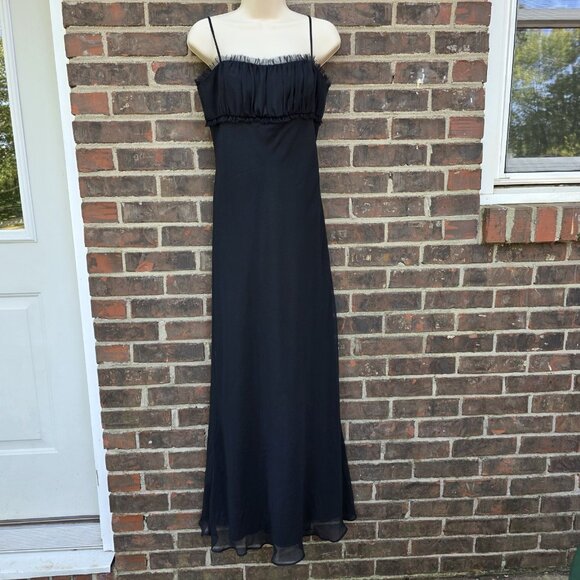 A.B.S. Evening By Allen Schwartz Black Maxi Dress Gown Ruffled y2k 90s Sz 8 - Picture 1 of 9